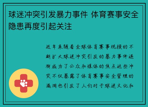 球迷冲突引发暴力事件 体育赛事安全隐患再度引起关注