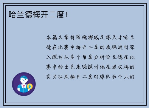 哈兰德梅开二度！